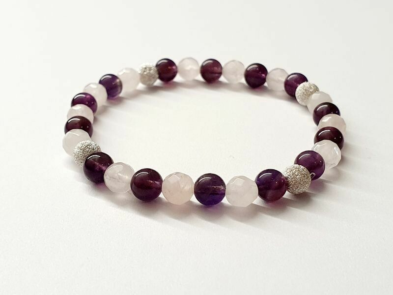 Bracelet Améthyste et Quartz Rose facettée 6 mm