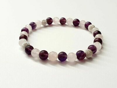 Bracelet Améthyste et Quartz Rose facettée 6 mm