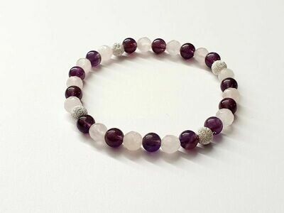Bracelet Améthyste et Quartz Rose facettée 6 mm