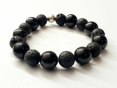 Bracelet Tourmaline et Pierre de lave - 12 mm