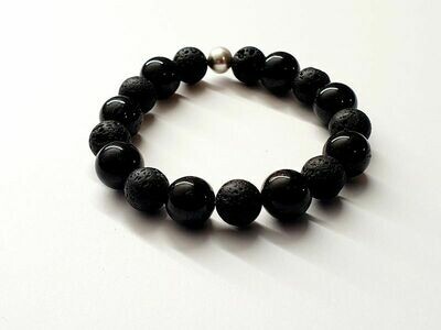 Bracelet Tourmaline et Pierre de lave - 12 mm