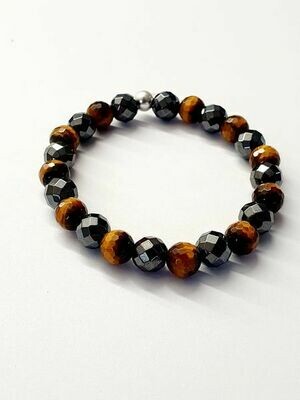 Bracelet Hématite facettée et œil de tigre facetté 8 mm