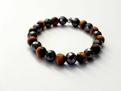 Bracelet Hématite facettée et œil de tigre facetté 8 mm