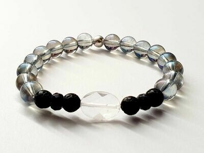 Bracelet Aqua aura, Dumortiérite et Cristal de roche