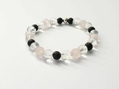 Bracelet Cristal de roche facetté et Quartz rose facettée 8 mm