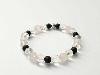 Bracelet Cristal de roche facetté et Quartz rose facettée 8 mm