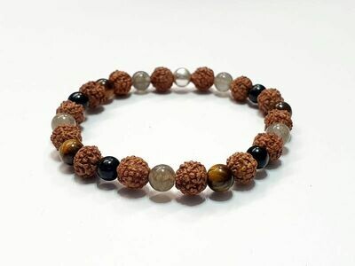 Bracelet labradorite, œil de tigre et tourmaline noire 6 mm