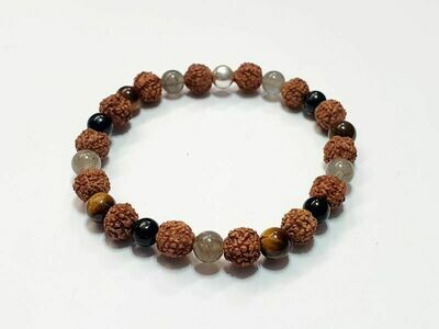 Bracelet labradorite, œil de tigre et tourmaline noire 6 mm