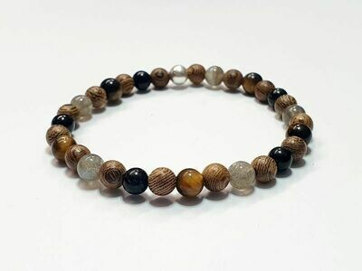 Bracelet labradorite, œil de tigre et tourmaline noire 6 mm