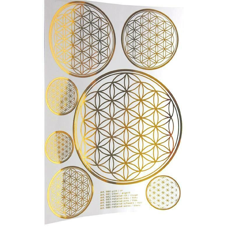 Autocollants fleur de vie doré A4
