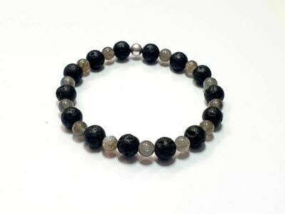 Bracelet Labradorite 6 mm et Pierre de Lave 10 mm