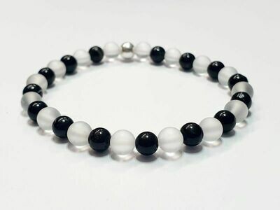 Bracelet Tourmaline et Cristal de Roche mat 6 mm
