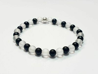 Bracelet Tourmaline et Cristal de Roche mat 6 mm