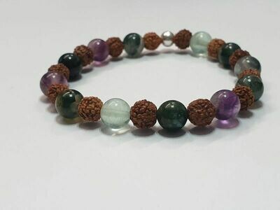 Bracelet Agate Mousse, Fluorite et Rudraksha 8 mm