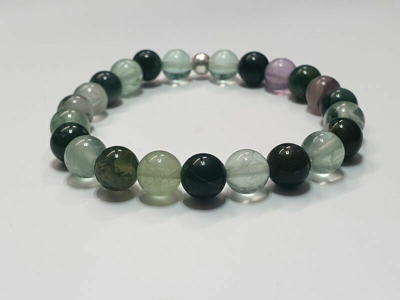 Bracelet Fluorite et Agate mousse 8 mm