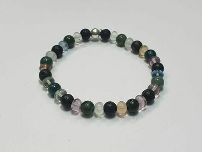 Bracelet Agate mousse, Fluorite et Pierre de lave 6 mm