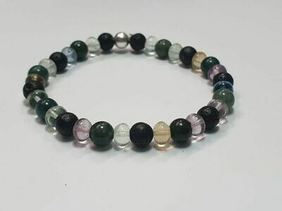 Bracelet Agate mousse, Fluorite et Pierre de lave 6 mm