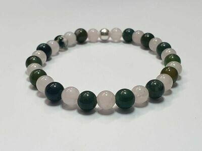 Bracelet Agate mousse et Quartz rose 6 mm