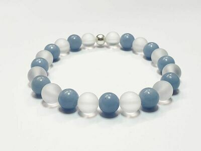 Bracelet Angélite et Cristal de roche Mat 8 mm