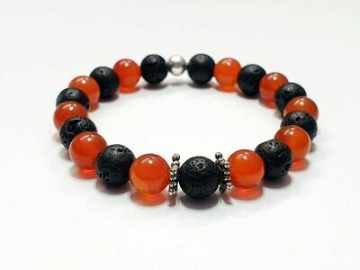 Bracelet Cornaline et Pierre de lave 8 mm