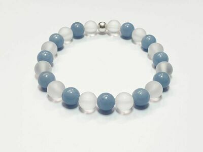 Bracelet Angélite et Cristal de roche Mat 8 mm
