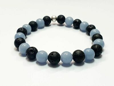 Bracelet Angélite et Pierre de lave 8 mm