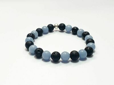 Bracelet Angélite et Pierre de lave 8 mm