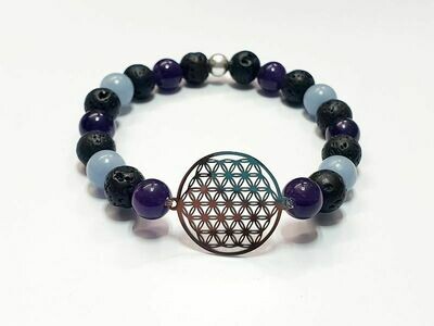 Bracelet Angélite, Améthyste et Pierre de lave 8 mm