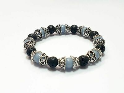 Bracelet Angélite et Pierre de lave 8 mm