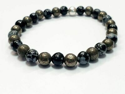Bracelet Obsidienne flocon de neige et Pyrite 6 mm