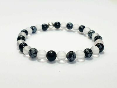 Bracelet Obsidienne flocon de neige et Cristal de roche Mat 6 mm