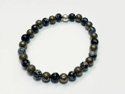 Bracelet Obsidienne flocon de neige et Pyrite 6 mm