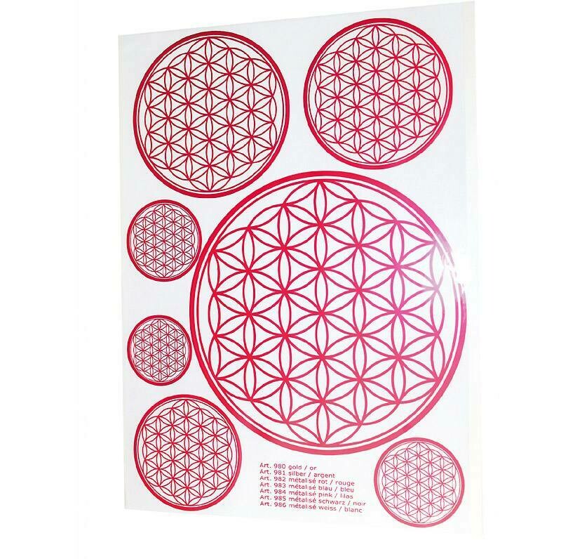 Autocollants fleur de vie rouge A4