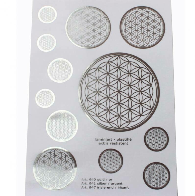 Autocollants fleur de vie argenté A5