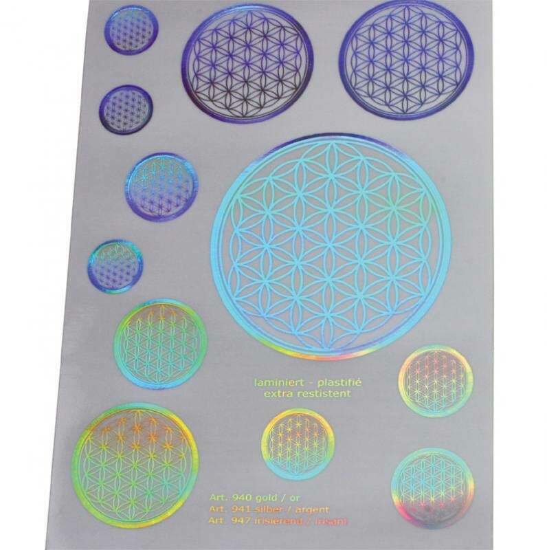 Autocollants fleur de vie irisant A5
