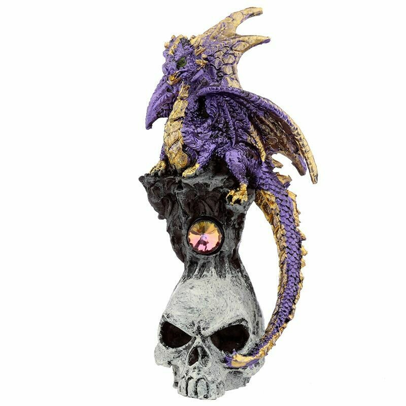 Statue crâne de dragon pierre précieuse violet