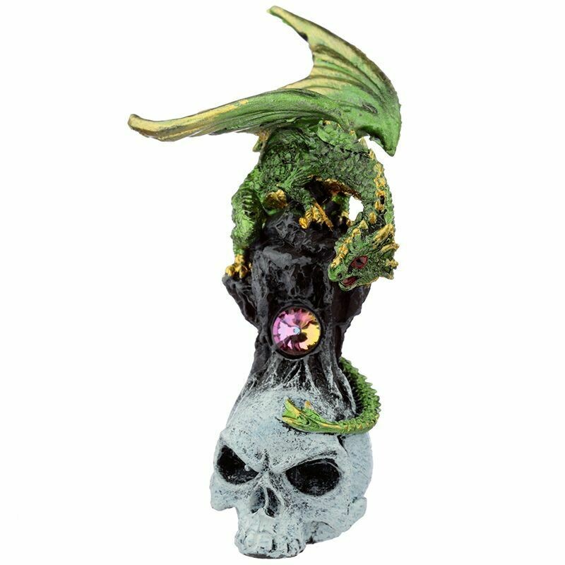 Statue crâne de dragon pierre précieuse vert