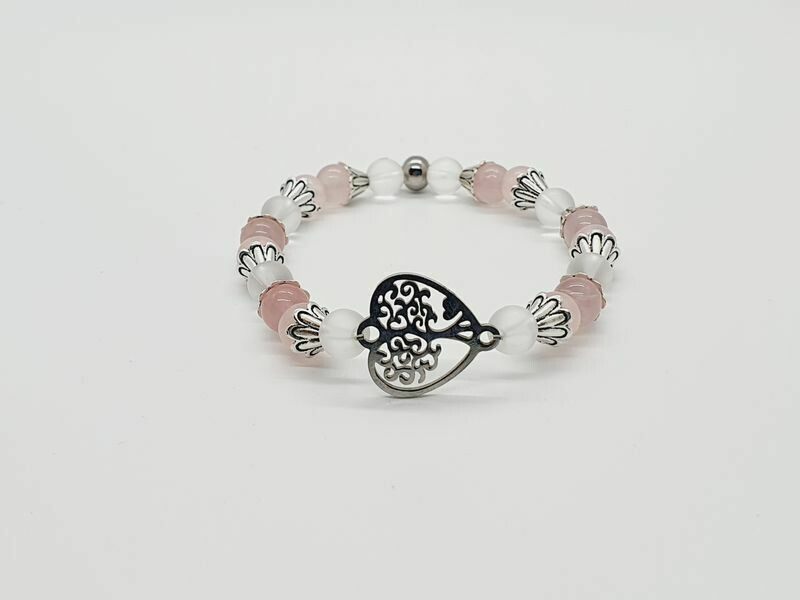 Bracelet Quartz rose, cristal de roche, 6 mm