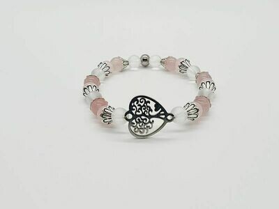 Bracelet Quartz rose, cristal de roche, 6 mm