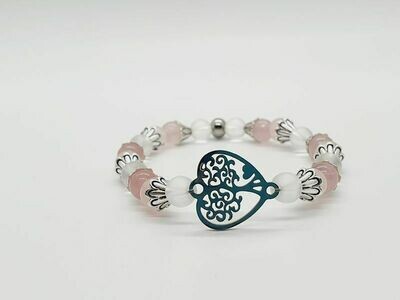 Bracelet Quartz rose, cristal de roche, 6 mm