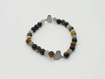 Bracelet oeil de tigre, labradorite, tourmaline, 6 mm
