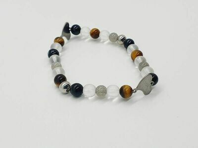 Bracelet oeil de tigre, labradorite, tourmaline, 6 mm