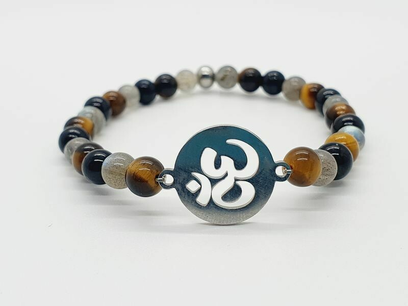 Bracelet œil de tigre, tourmaline, labradorite, 6 mm