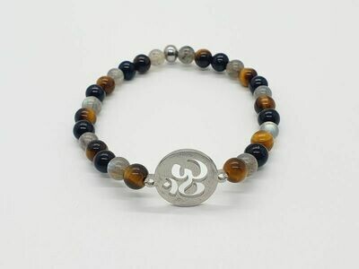 Bracelet œil de tigre, tourmaline, labradorite, 6 mm