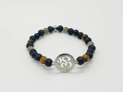Bracelet œil de tigre, labradorite, tourmaline, et pierre de lave 6 mm