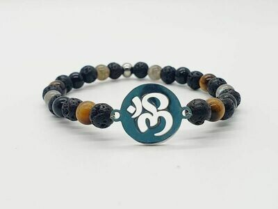 Bracelet œil de tigre, labradorite, tourmaline, et pierre de lave 6 mm