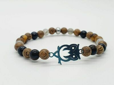 Bracelet labradorite, œil de tigre et tourmaline noire 6 mm