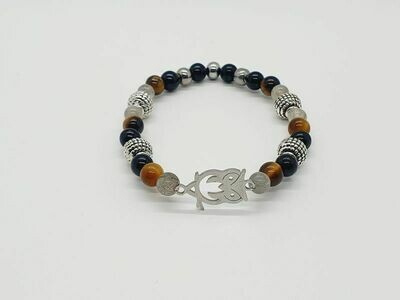 Bracelet labradorite, œil de tigre et tourmaline noire 6 mm