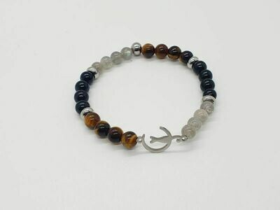 Bracelet labradorite, œil de tigre et tourmaline noire 6 mm