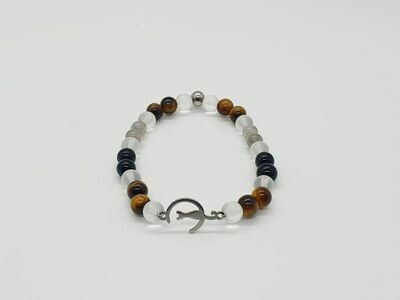 Bracelet labradorite, œil de tigre et tourmaline noire 6 mm